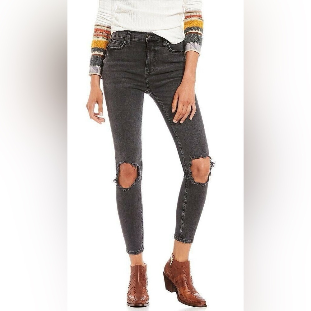 Free People Skinny Distressed Black Denim Jeans